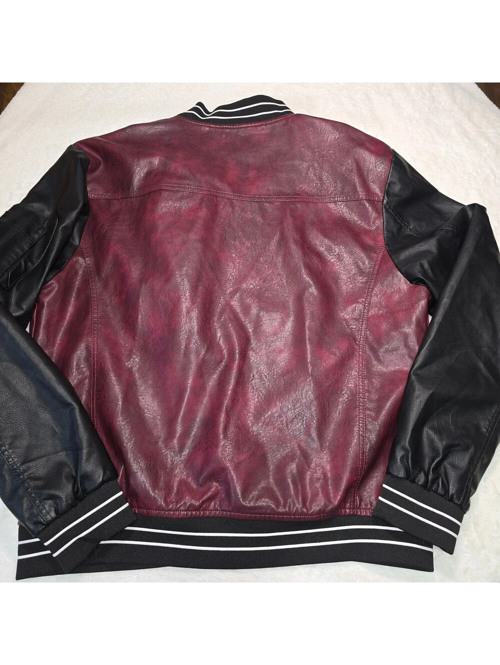 Fried Denim NYC Premium Faux Leather Varsity Bomber Jacket Men's Size 2XL Maroon